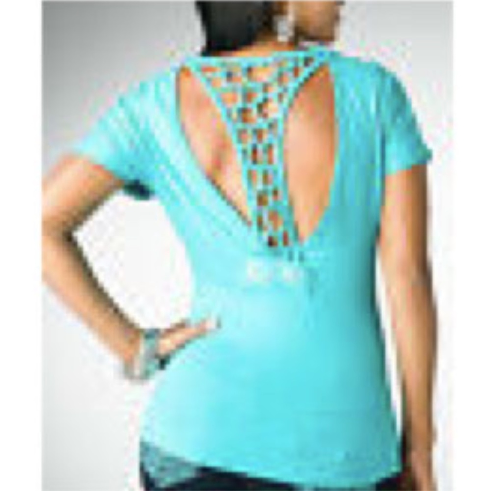 NEW  Open Roped Back Shirt Top Dereon Beyonce  Y2K AQUA S small
